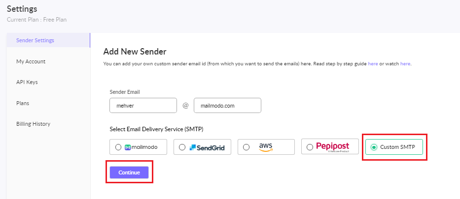 Adding Custom Sender Emails in Mailmodo