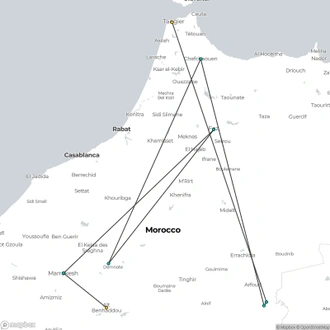 tourhub | TouaregTrails | Morocco Tour from Tangier - 08 day Desert Tour & Chefchaouen | Tour Map