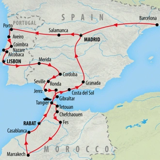 tourhub | On The Go Tours | Spain, Portugal & Morocco Encompassed 2025 - 23 days | Tour Map