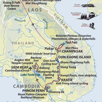 tourhub | Wild Frontiers | Heart of Indochina: Laos and Cambodia | Tour Map