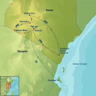 tourhub | Indus Travels | Scenic Kenya and Zanzibar | Tour Map