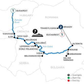 tourhub | Avalon Waterways | Balkan Discovery with 1 Night in Budapest, 1 Night in Bucharest & 2 Nights in Transylvania (Illumination) | Tour Map