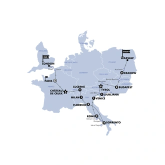 tourhub | Contiki | Warsaw to London Vistas | Summer | 2025 | Tour Map
