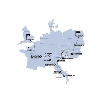 tourhub | Contiki | Warsaw to London Vistas | Summer | 2026 | Tour Map