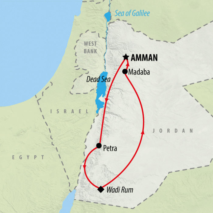 tourhub | On The Go Tours | Self Drive Jordan Discovered - 7 days | Tour Map