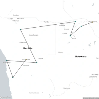 tourhub | World Expeditions | Southern African Desert Rivers and Wildlife (VFA to WDH) | Tour Map