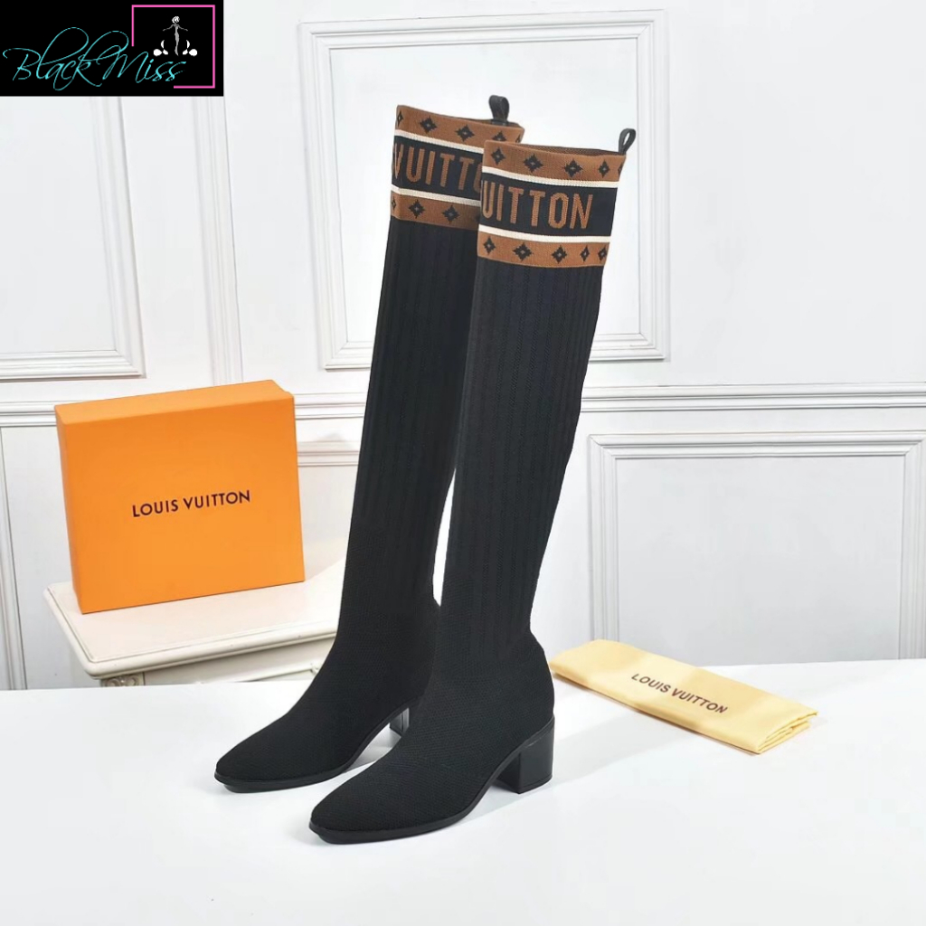 Louis Vuitton's Blocked Heel Sock Boots (Above Knee) - BlackMiss Luxury