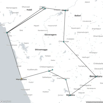 tourhub | Agora Voyages | Mystic Karnataka: From Majestic Cities to Tranquil Shores | Tour Map