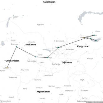 tourhub | Crooked Compass | Jewels of the Silk Road &#038; Kyrgyzstan &#8211; LUXURY RAIL | Tour Map