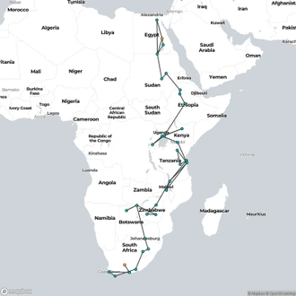 tourhub | Oasis Overland | Cape Town To Cairo (23 Weeks) Nile Trans | Tour Map