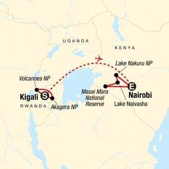 tourhub | G Adventures | Legendary Wildlife of Rwanda & Kenya | Tour Map
