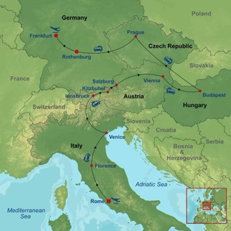 tourhub | Indus Travels | Wonders of Italy, Vienna, Budapest and Prague | Tour Map