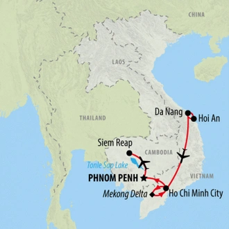 tourhub | On The Go Tours | Danang to Saigon & Siem Reap - 10 days | Tour Map