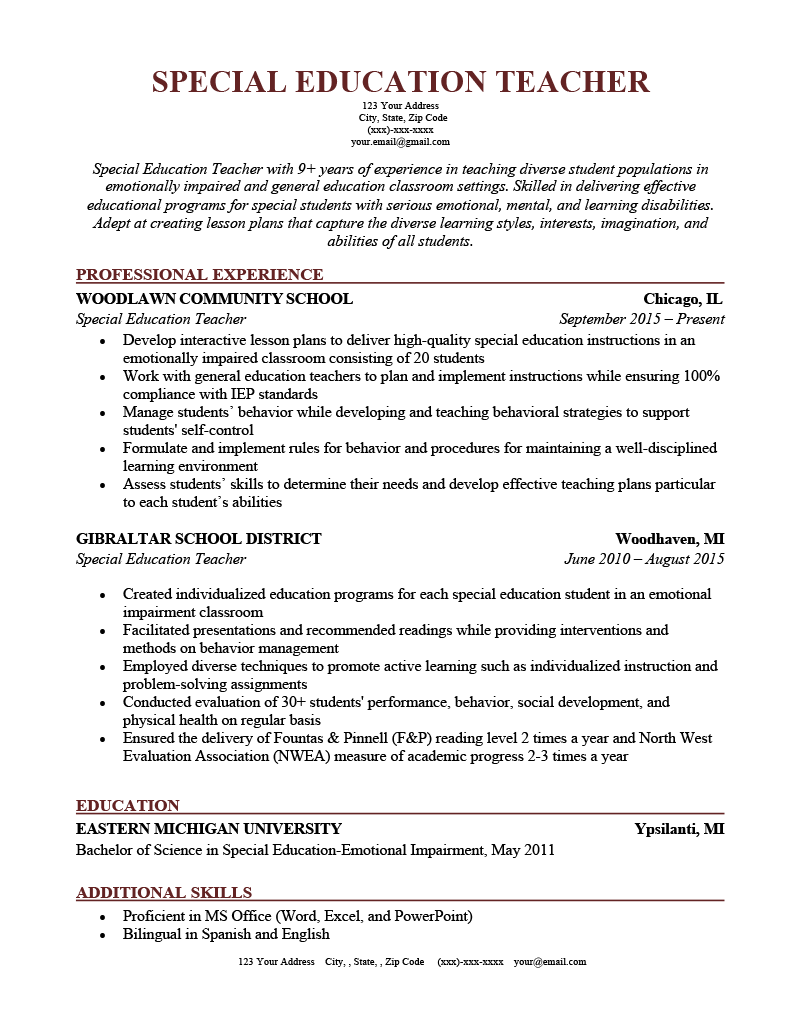 creative resume for teacher