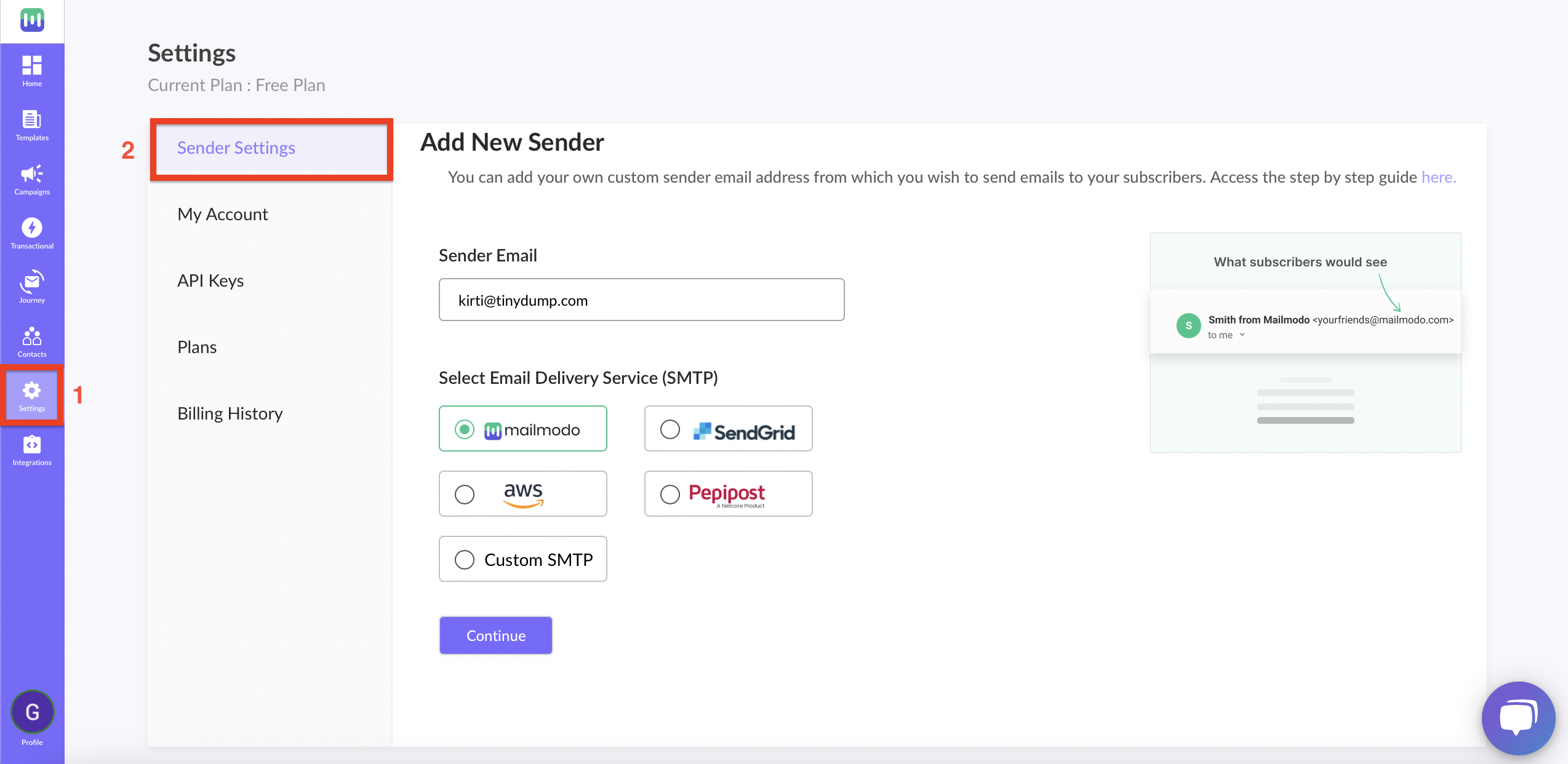 Adding Custom Sender Emails in Mailmodo