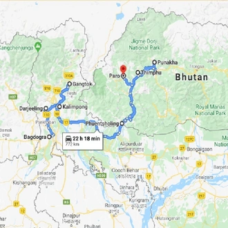 tourhub | UncleSam Holidays | Northeast India and Bhutan Tour | Tour Map