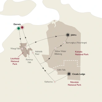 tourhub | AAT Kings | Kakadu's Ancient Secrets | Tour Map