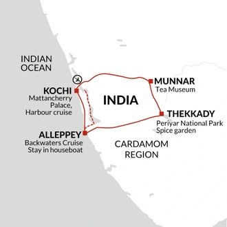 tourhub | Explore! | Kerala Backwaters | Tour Map