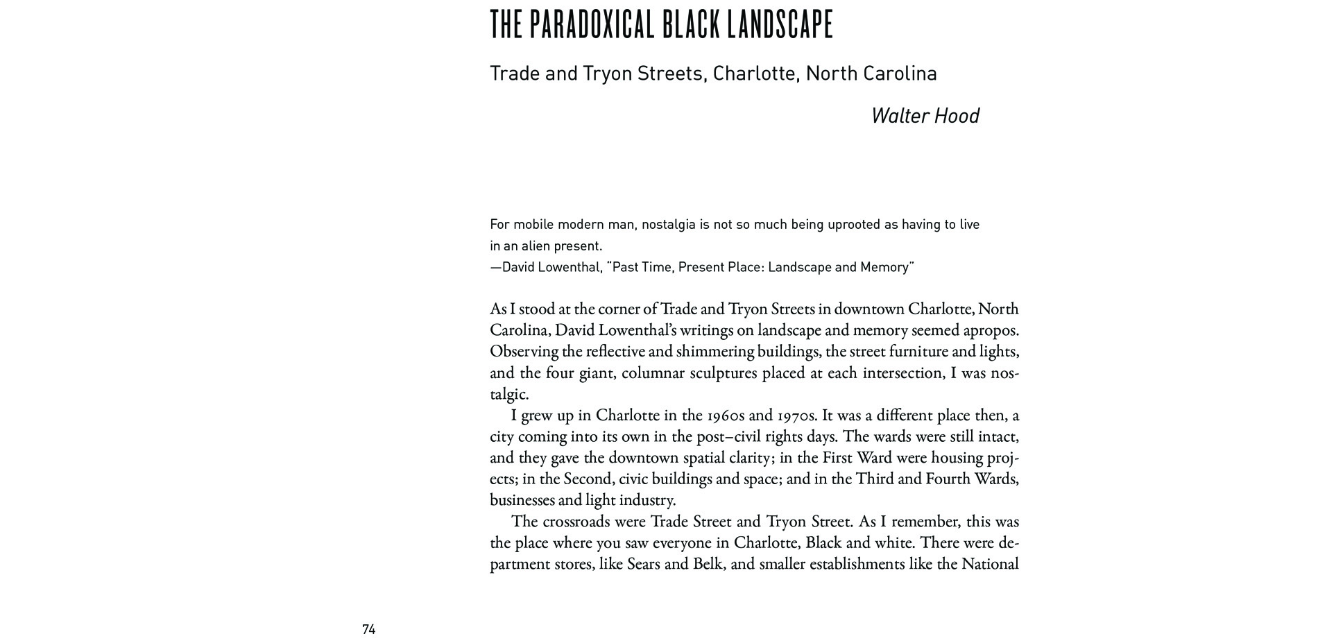 Black Landscapes Matter, The Paradoxical Black Landscape: Trade and Tryon Streets, Charlotte, North Carolina (pg. 74)