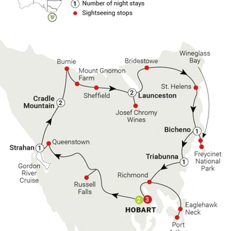 tourhub | AAT Kings | Perfect Tasmania | Tour Map