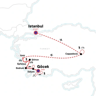 tourhub | G Adventures | Turkey: Istanbul, Cappadocia & Walking the Turquoise Coast | Tour Map