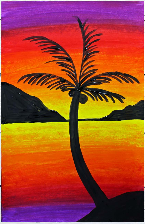 Kids Painting Sunset Palm Tree