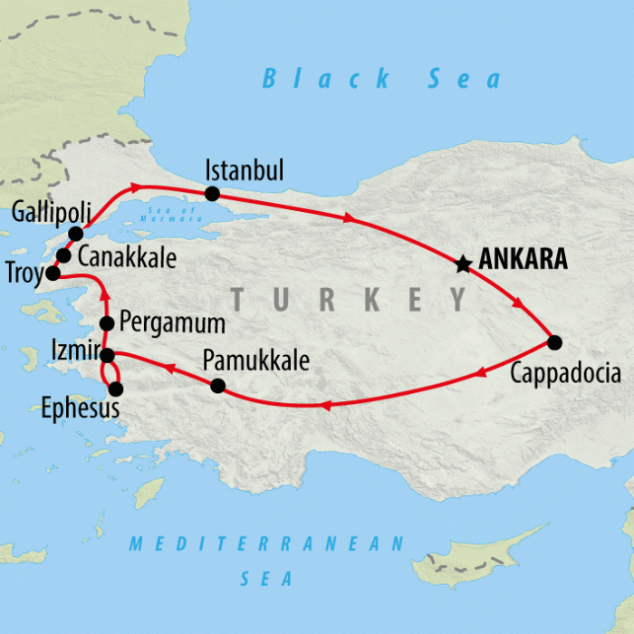 tourhub | On The Go Tours | Istanbul, Ataturk & Cappadocia 5 Star - 11 days | Tour Map