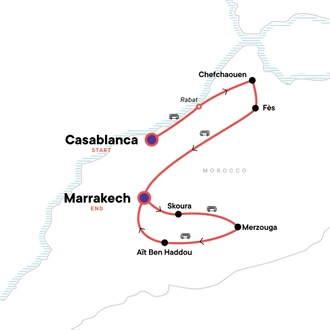 tourhub | G Adventures | Morocco: Markets & Mountains | Tour Map