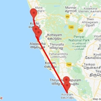 tourhub | Agora Voyages | Colony, Backwaters & Beaches of Kerala | Tour Map