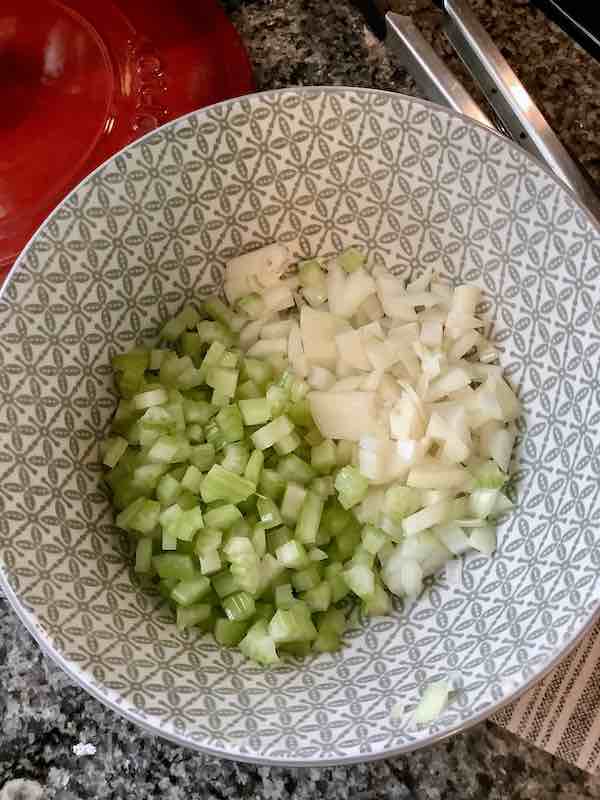 Diced celery, garlic, and onions