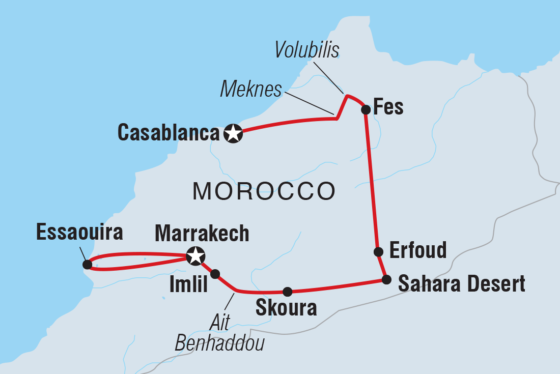 tourhub | Intrepid Travel | Premium Morocco Explorer with Essaouira | Tour Map