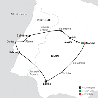 tourhub | Cosmos | Lisbon, Seville & Madrid | Tour Map