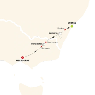 tourhub | AAT Kings | Southern Capitals - City Meets Bush | Tour Map