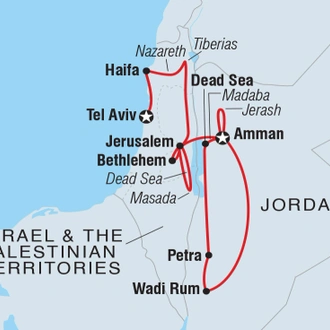 tourhub | Intrepid Travel | Premium Jordan, Israel & the Palestinian Territories | Tour Map