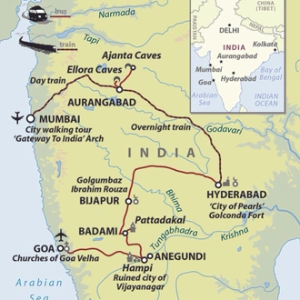 tourhub | Wild Frontiers | Heart of India: Mumbai, Hampi and Goa | Tour Map