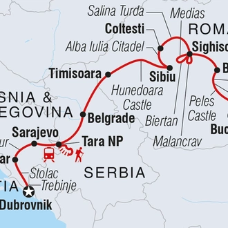 tourhub | Intrepid Travel | Premium Dubrovnik to Bucharest | Tour Map