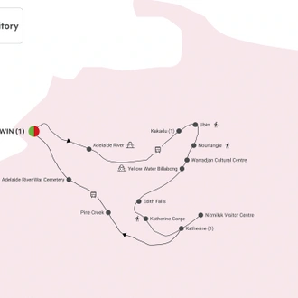 tourhub | AAT Kings | Kakadu & Nitmiluk (Katherine) Gorge | Tour Map