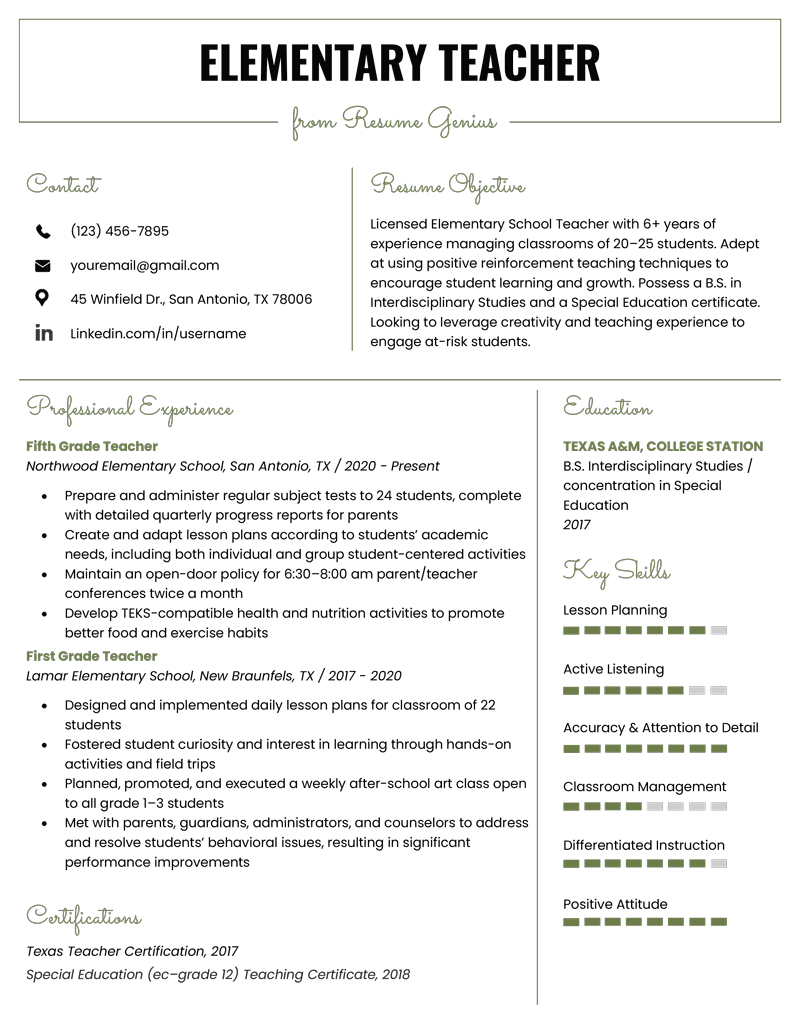 creative resume for teacher