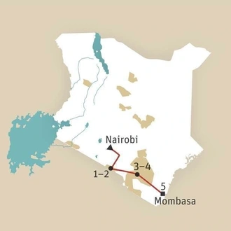 tourhub | Africa Safari Bookings Advisory Center | 9 DAYS KENYA WILDLIFE SAFARI AND MOMBASA BEACH HOLIDAYS | Tour Map