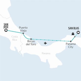 tourhub | Bamba Travel | San Jose to Panama City Travel Pass | Tour Map