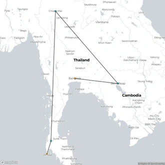 tourhub | Bravo Indochina Tours | Thailand & Cambodia Holiday 14 Days | Tour Map