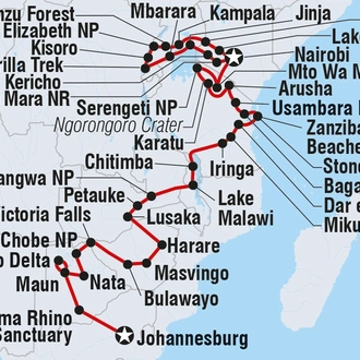 tourhub | Intrepid Travel | Johannesburg to Gorillas | Tour Map