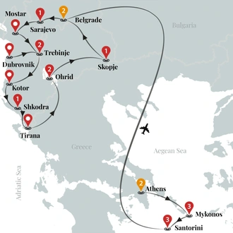 tourhub | Ciconia Exclusive Journeys | Highlights of Greek Islands & Balkans Luxury Tour | Tour Map