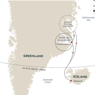 tourhub | Hurtigruten Expeditions | Serene Greenland - To the World's Largest National Park | Tour Map