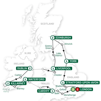 tourhub | Brendan Vacations | Wonders of Britain and Ireland Summer 2024 | Tour Map