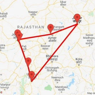 tourhub | Agora Voyages | Best of Rajasthan (Jaipur, Pushkar, Jodhpur, Bishnoi Village, Ranakpur, Udaipur) | Tour Map