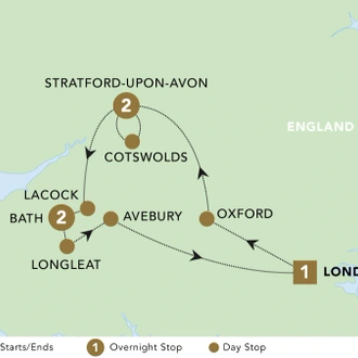 tourhub | Blue-Roads Touring | Heart of England 2024 | Tour Map