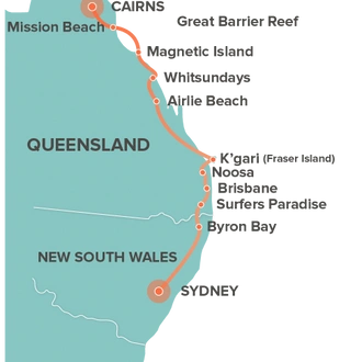 tourhub | Intro Travel | Oz East Coast Adventure | Tour Map