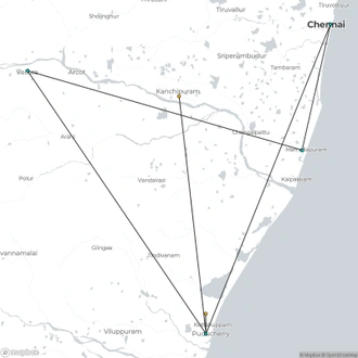 tourhub | Agora Voyages | Chennai to Kanchipuram, Vellore, Pondicherry & Mahabalipuram | Tour Map