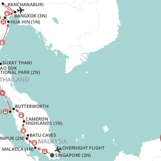 tourhub | Wendy Wu | Singapore to Bangkok by Rail | Tour Map